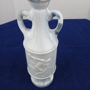 Olympian McGill Canadian Whiskey Milk Glass Liquor Bottle White Gray Marble